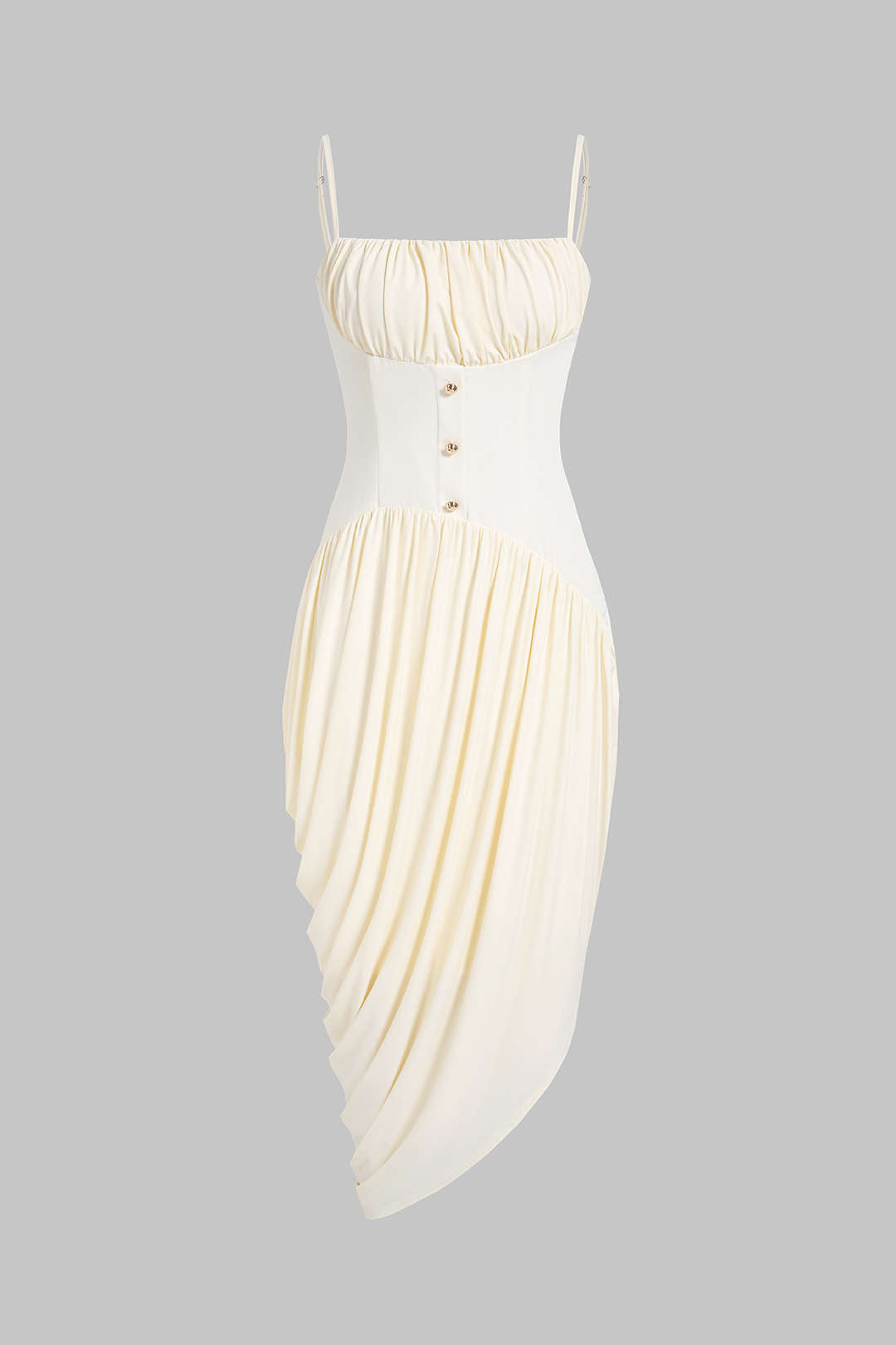 Ruched Asymmetrical Slip Sleeveless Midi Dress