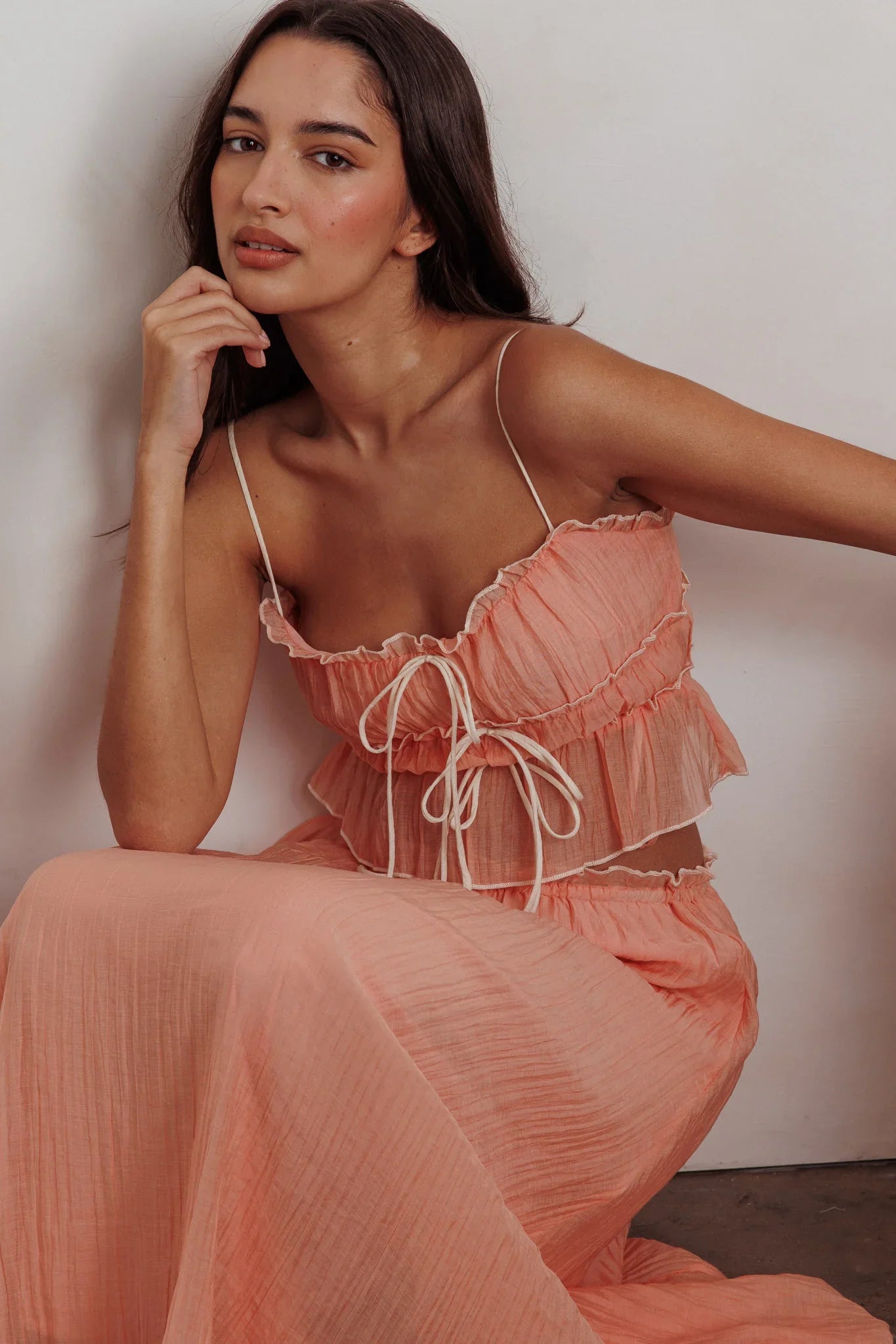 Maidens Tie Detail Overlock Top Apricot