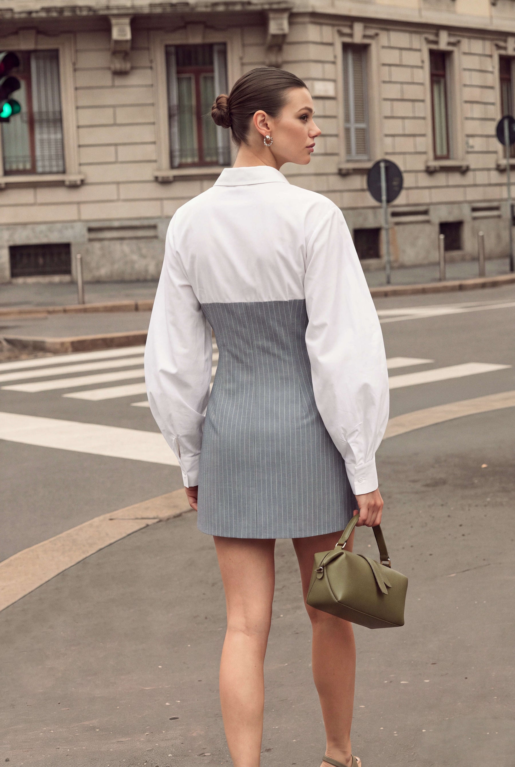 Stripes Print Patchwork Irregular Metallic Long Sleeve Mini Dress