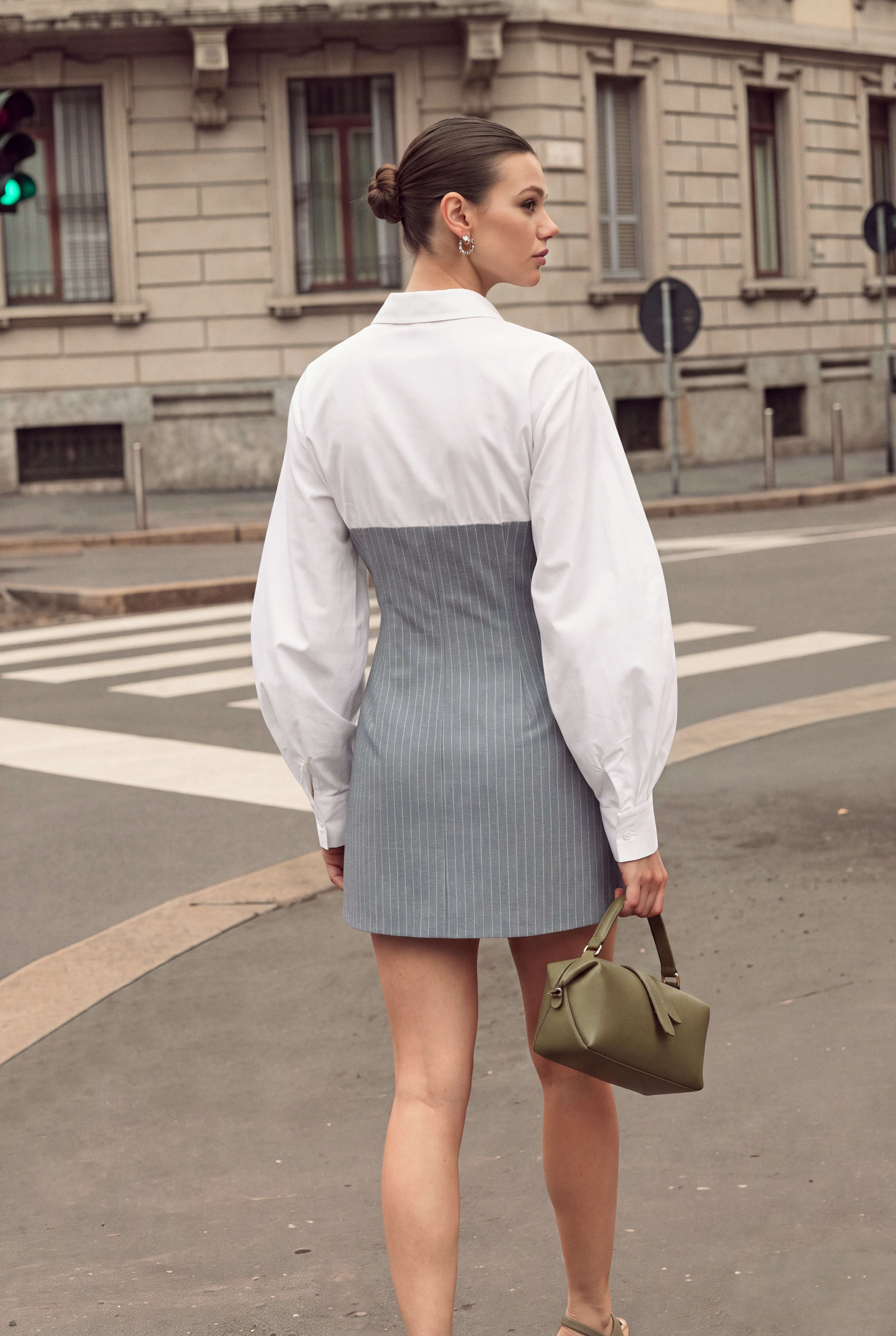 Stripes Print Patchwork Irregular Metallic Long Sleeve Mini Dress