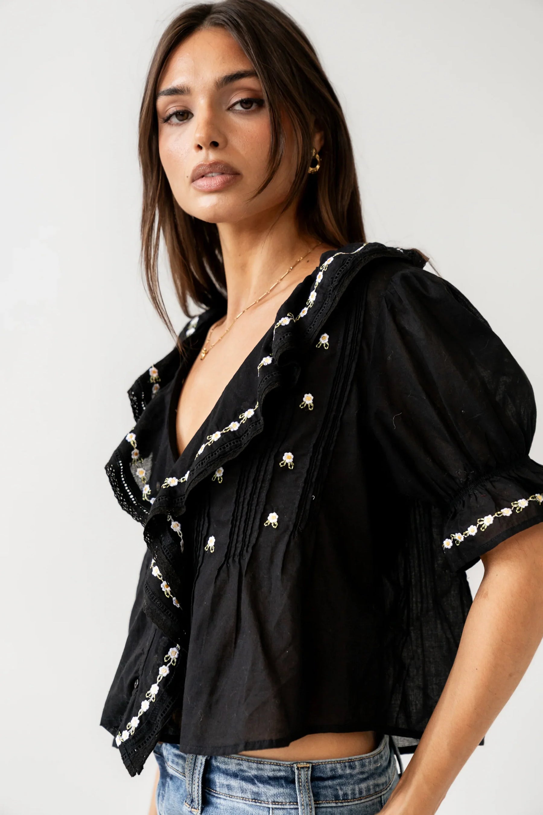 Suzie Embroidered Blouse in Black
