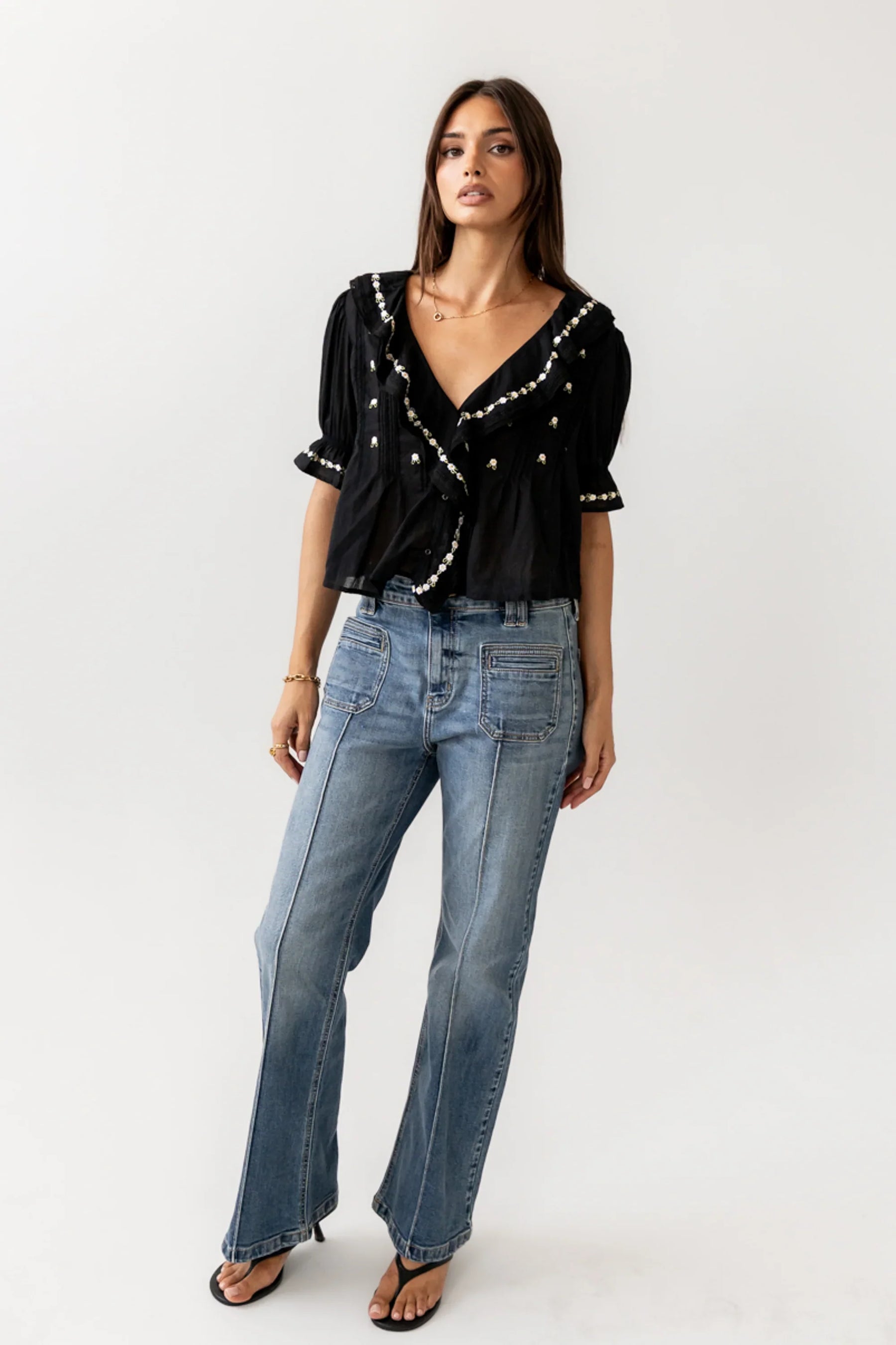 Suzie Embroidered Blouse in Black