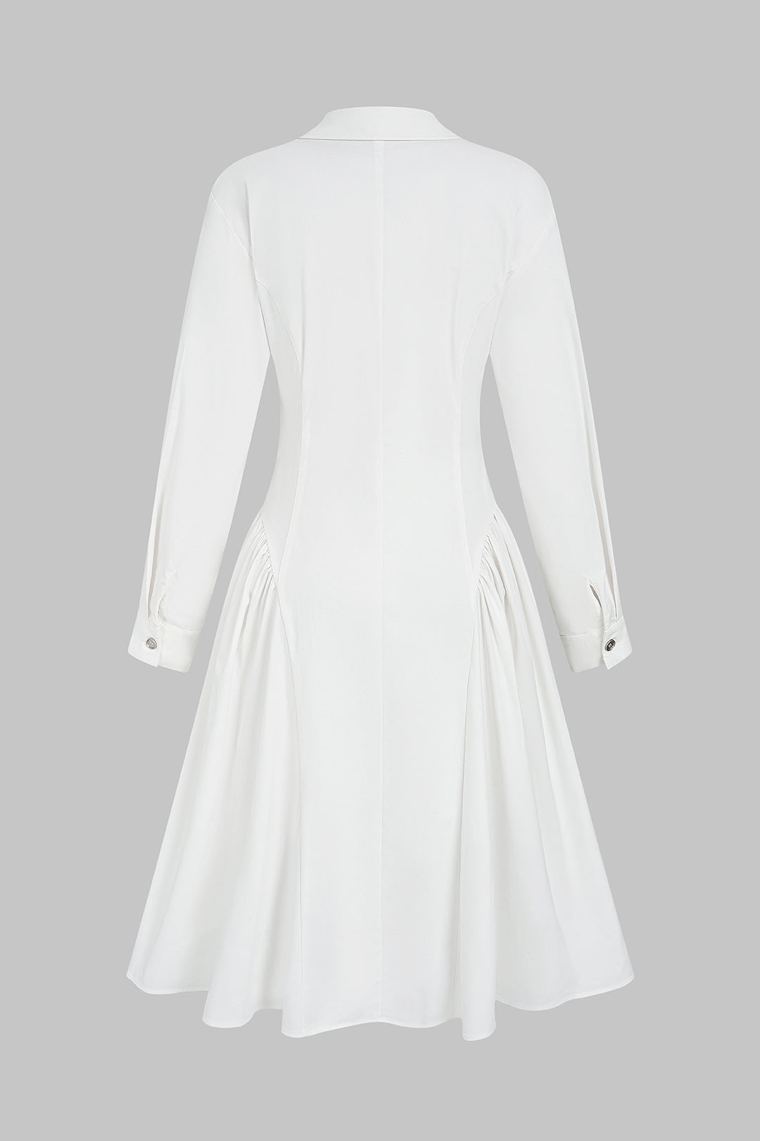 Lapel Fake Pocket Button Long Sleeve Midi Dress