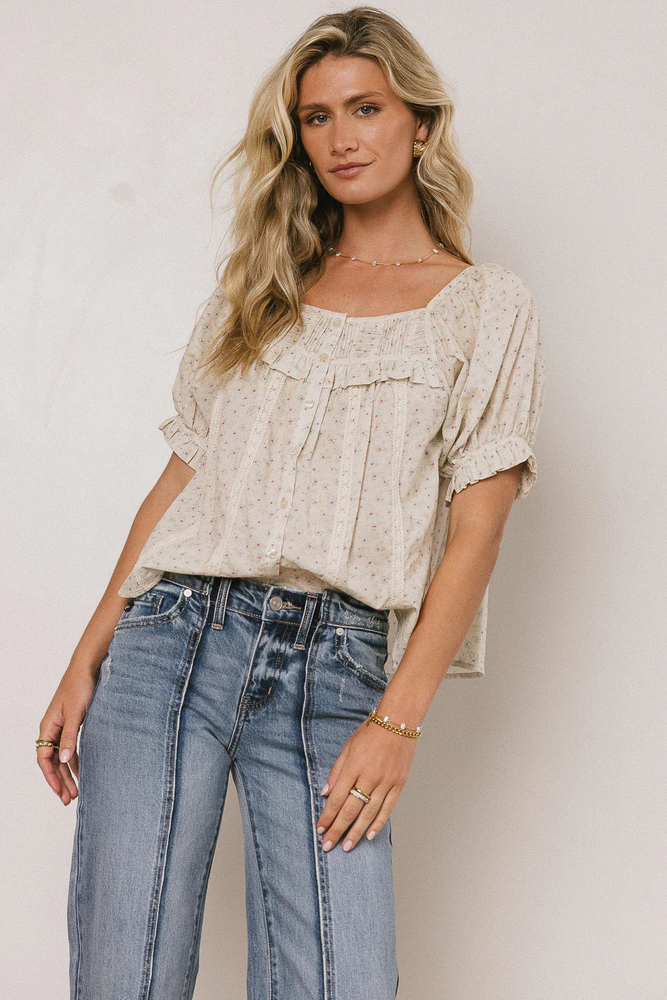 Tiffany Floral Blouse in Cream