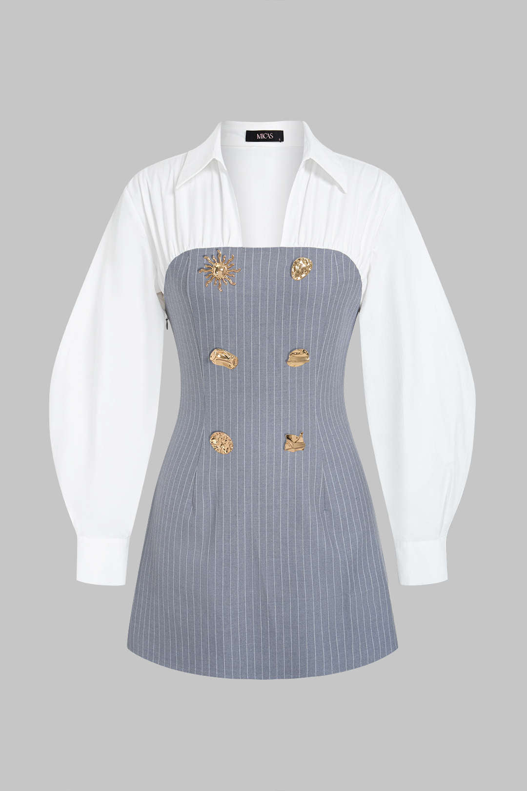 Stripes Print Patchwork Irregular Metallic Long Sleeve Mini Dress