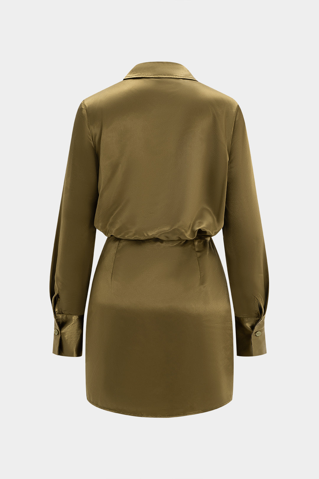 Satin Crossed V-Neck Tie-Up Long Sleeve Mini Dress