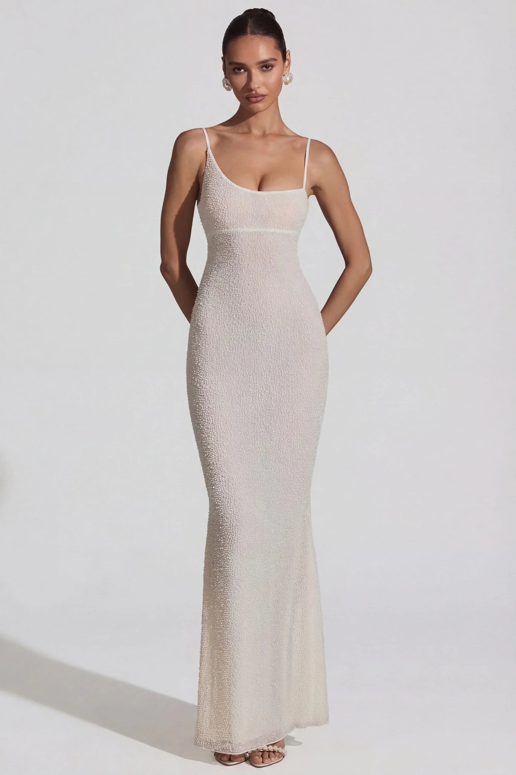 Embellished Backless Maxi Dress in White
