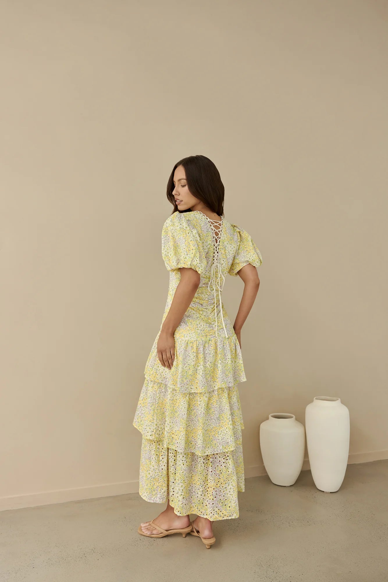 Corinna Tiered Maxi Dress Lemon