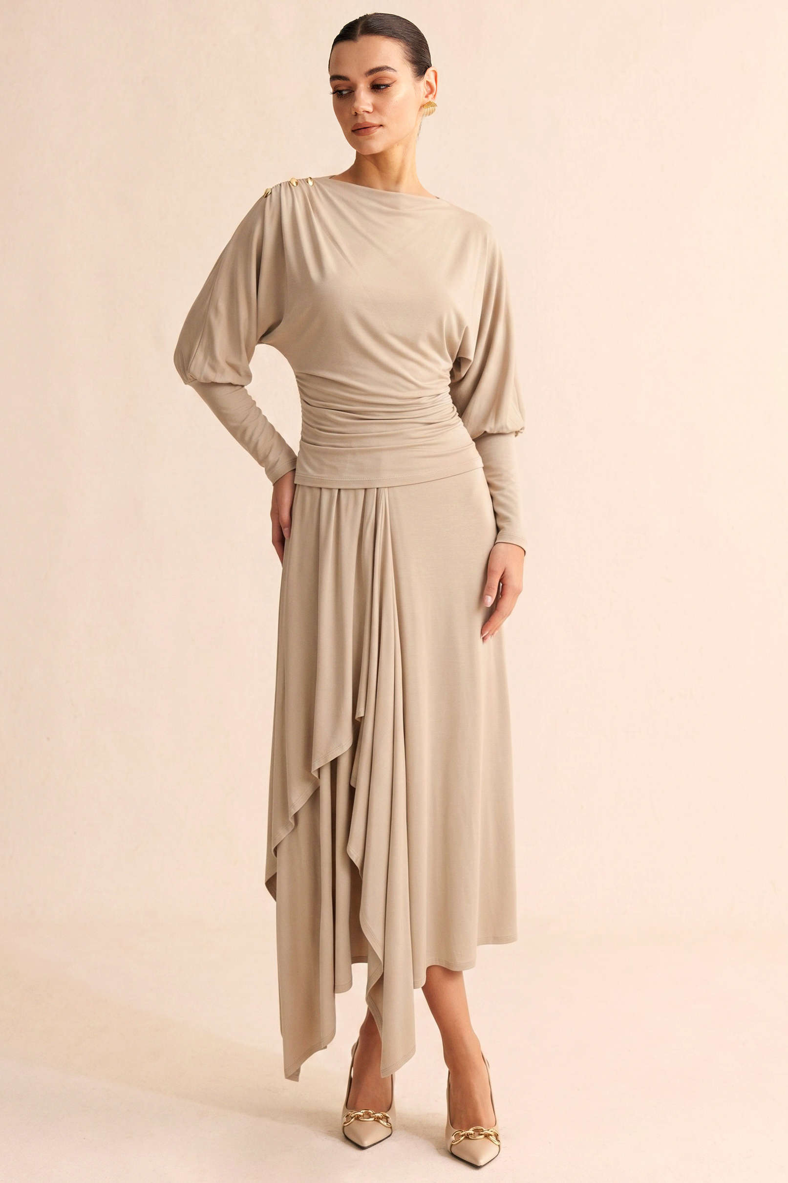 Solid Asymmetrical Ruched Skirt
