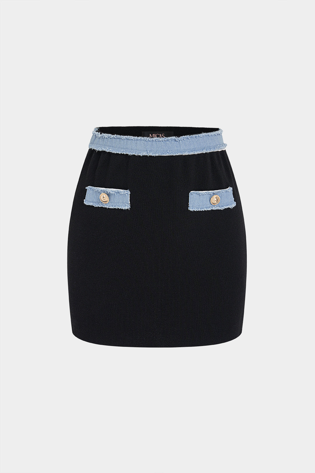Knit Patchwork Denim Mini Skirt