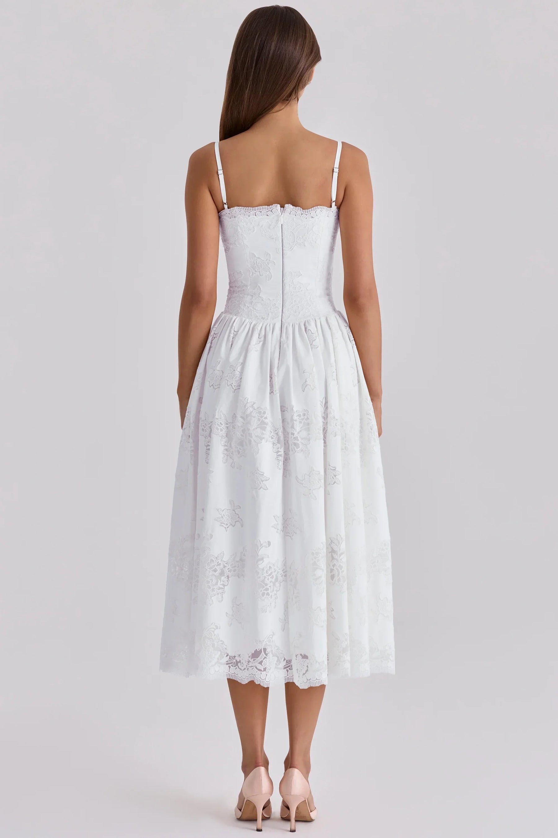 White Custom Lace + Cotton Midi Sundress