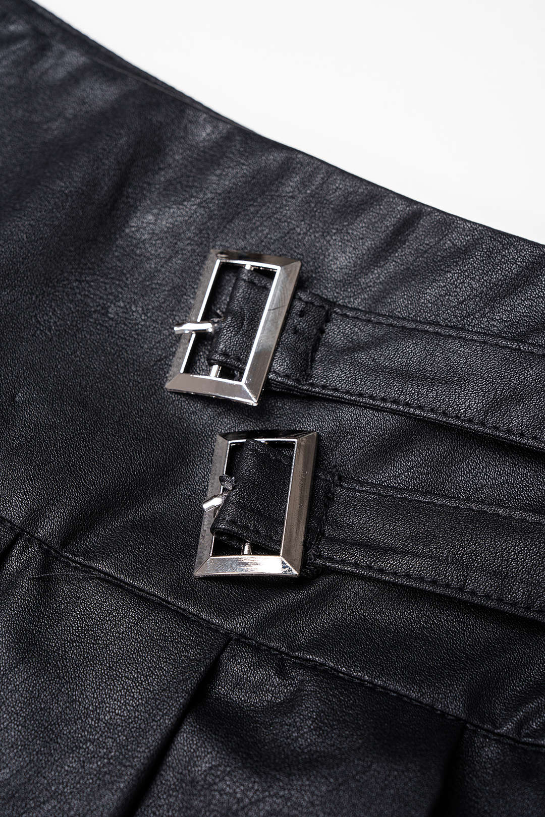 Faux Leather Metallic Belted Mini Skirt