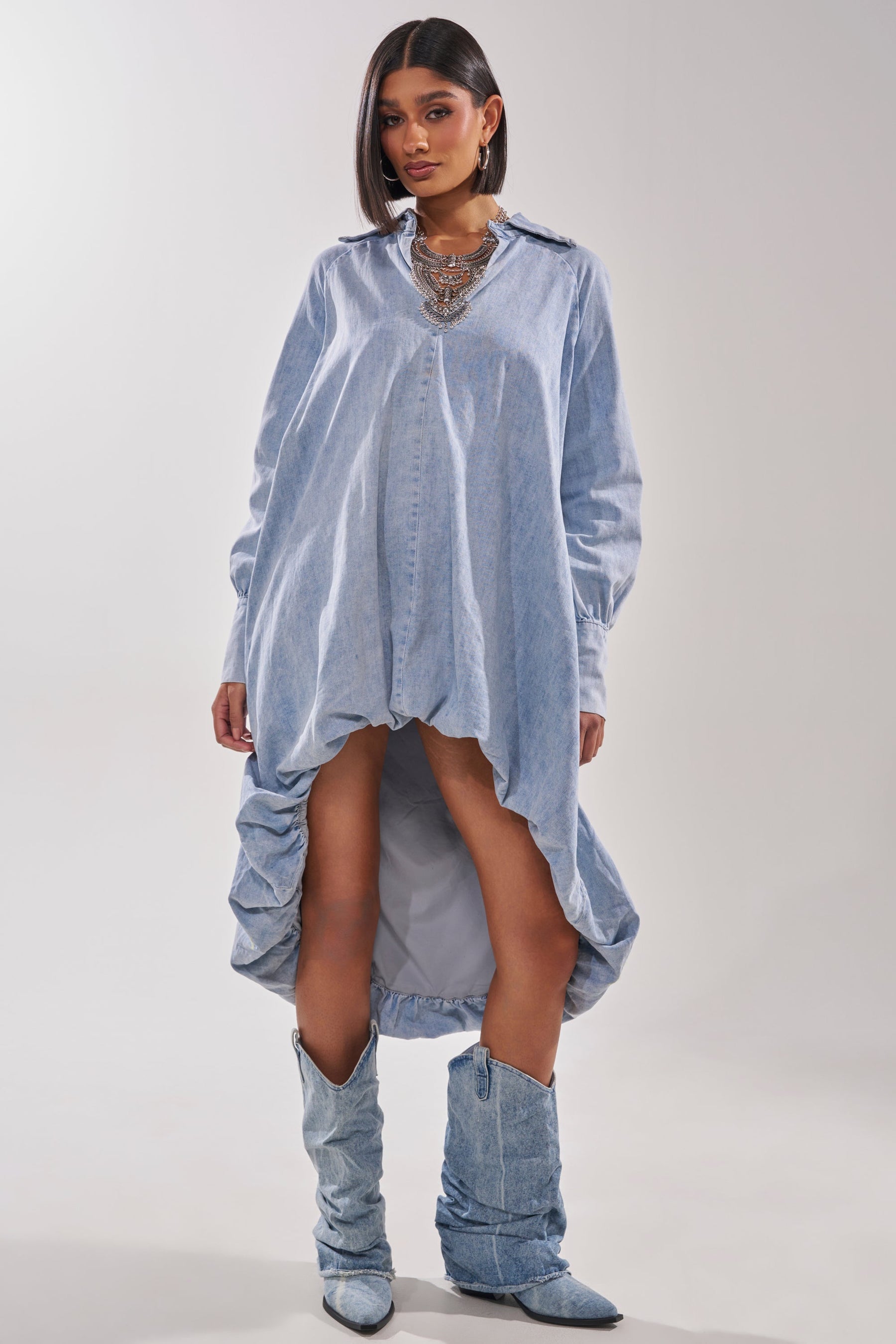 AMELIA DENIM HIGH-LOW DRESS