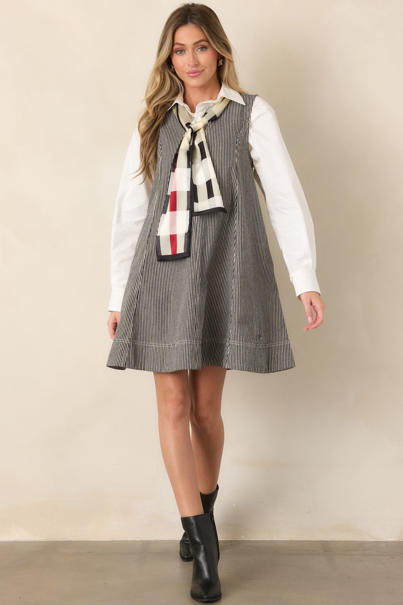 FRNCH Camber Anthracite Grey Stripe Sleeveless Mini Dress