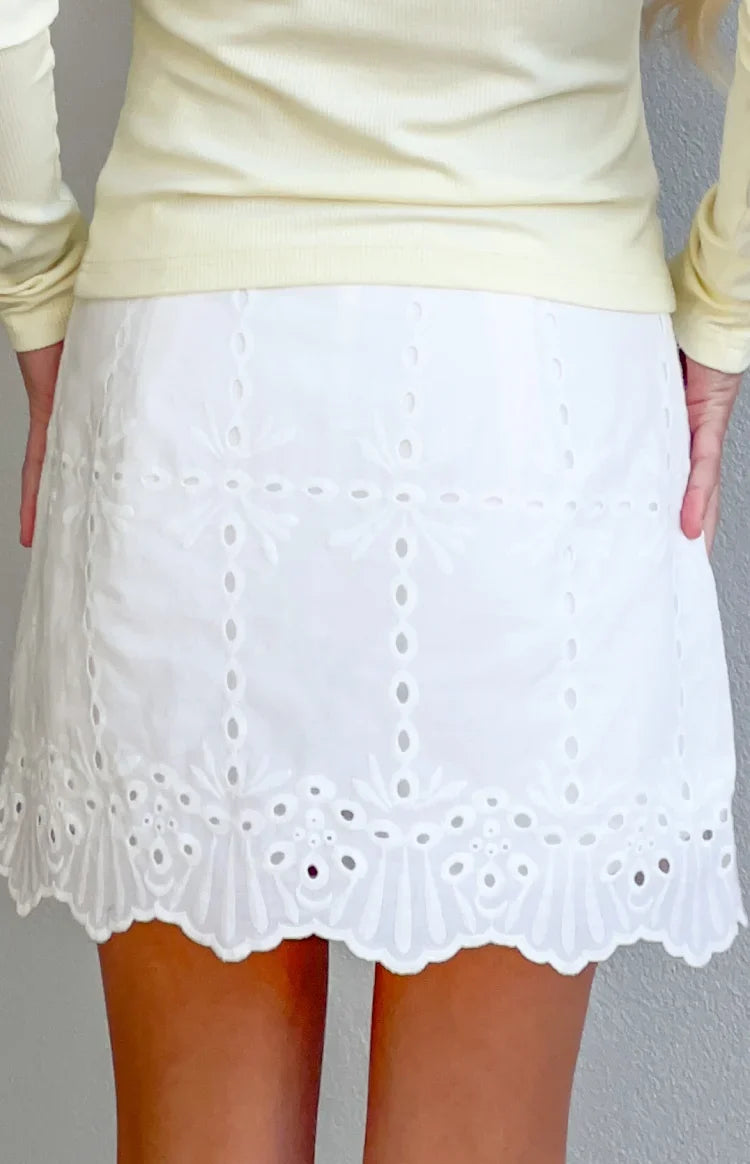 Ayla White Broderie Mini Skort