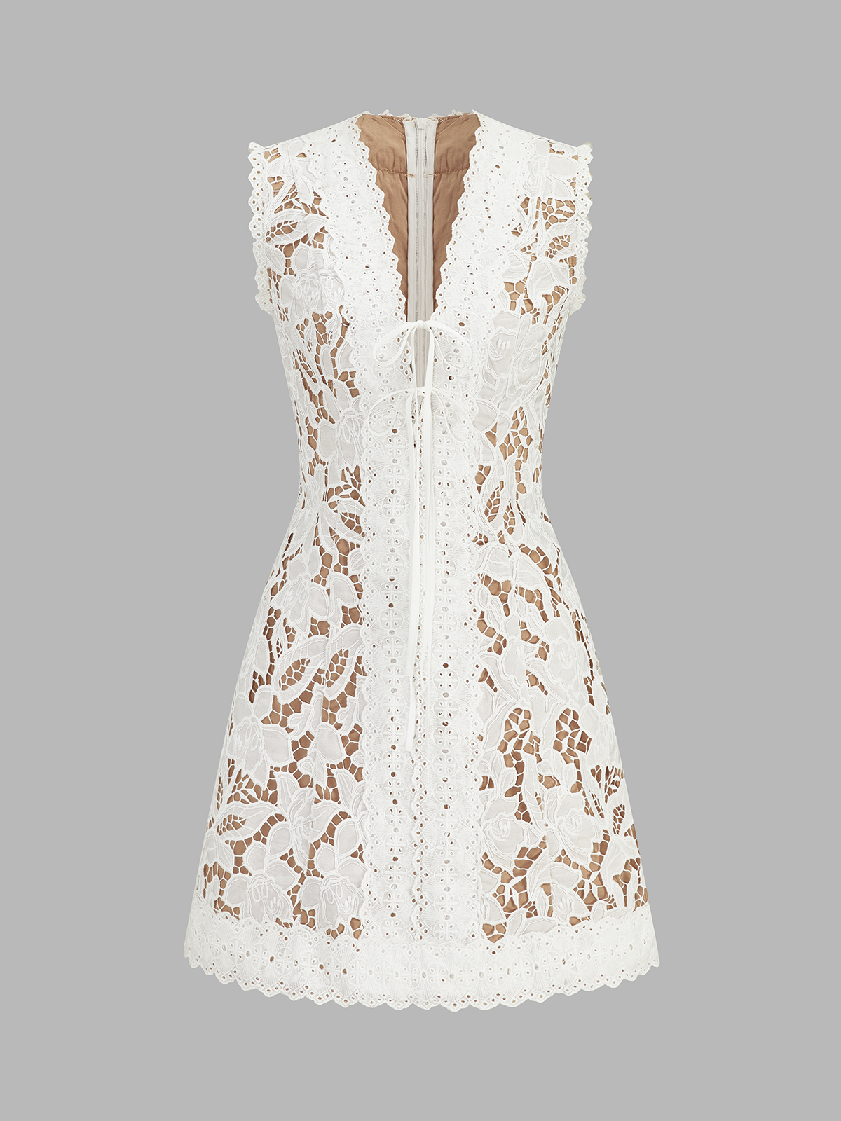 Sleeveless V Neck Lace Mini Dress