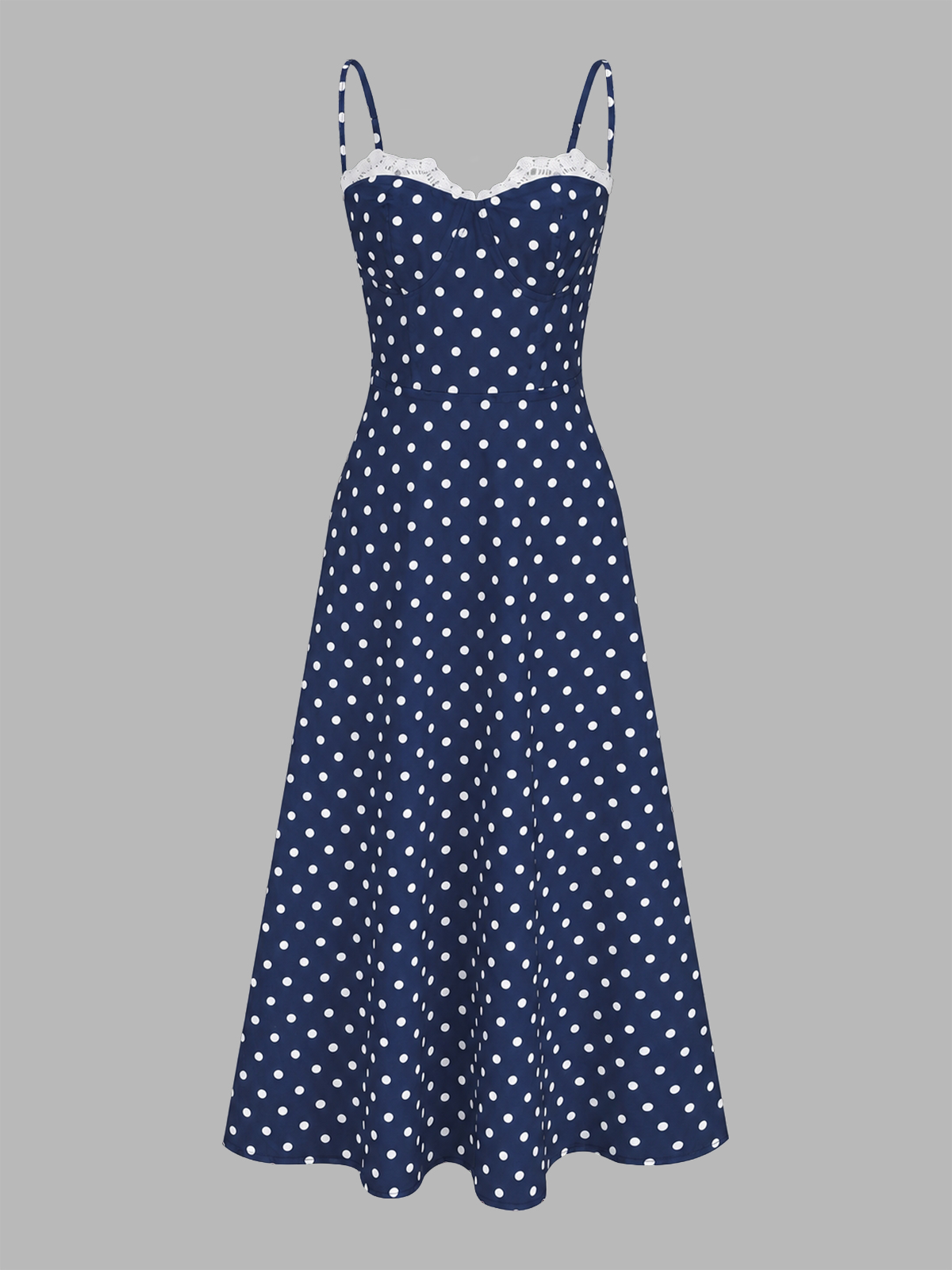 Polka Dot Lace Trim Cami Maxi Dress
