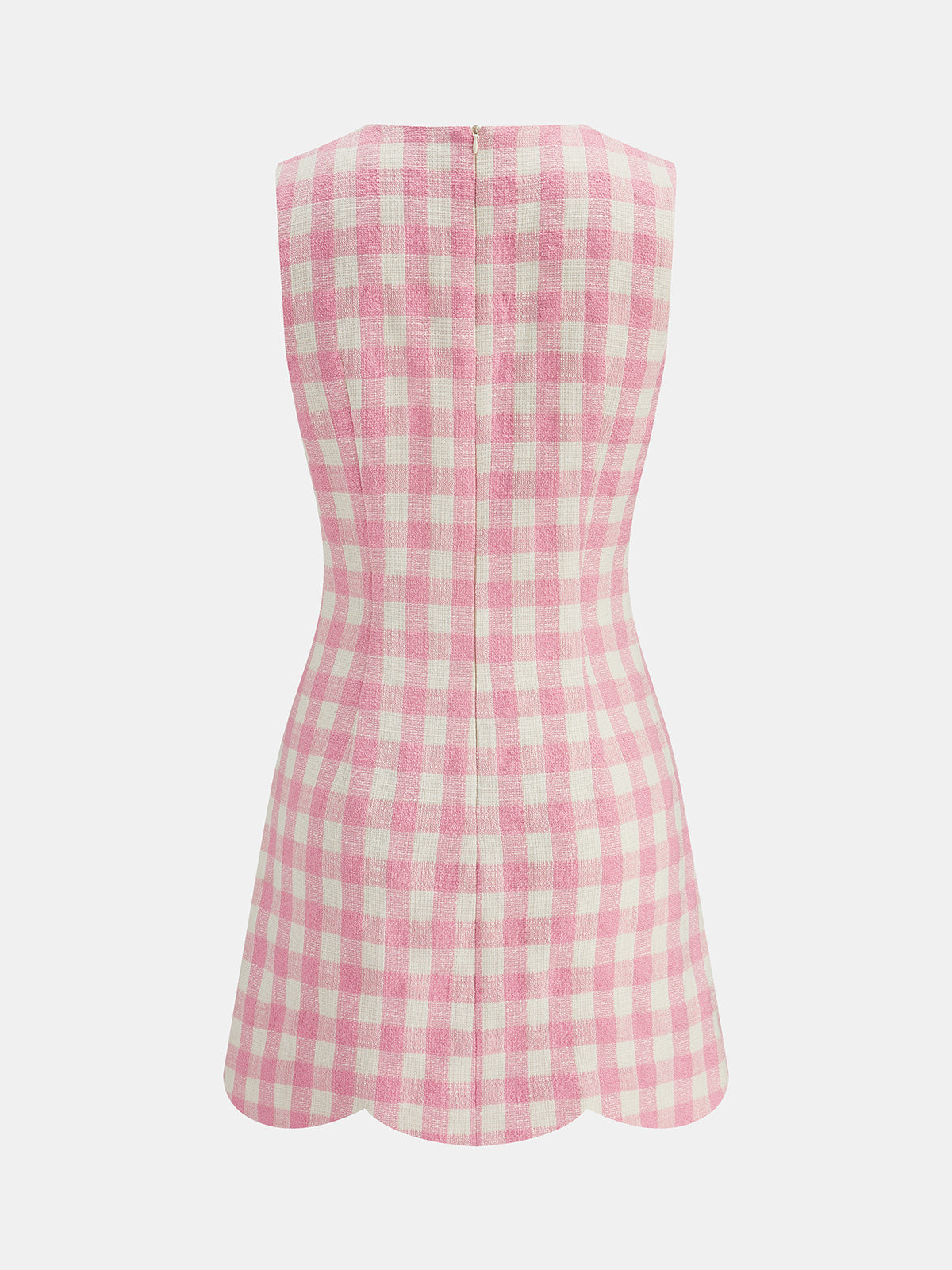 Gingham Scallop Hem Tweed Mini Dress