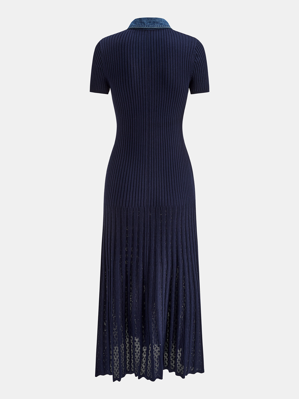 Denim Collar Ribbed Knit Maxi Dress