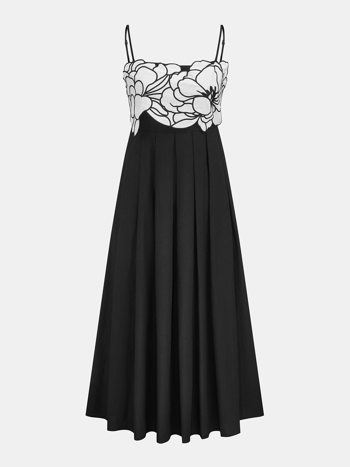 Contrast Flower Bust Pleated Swing Dress