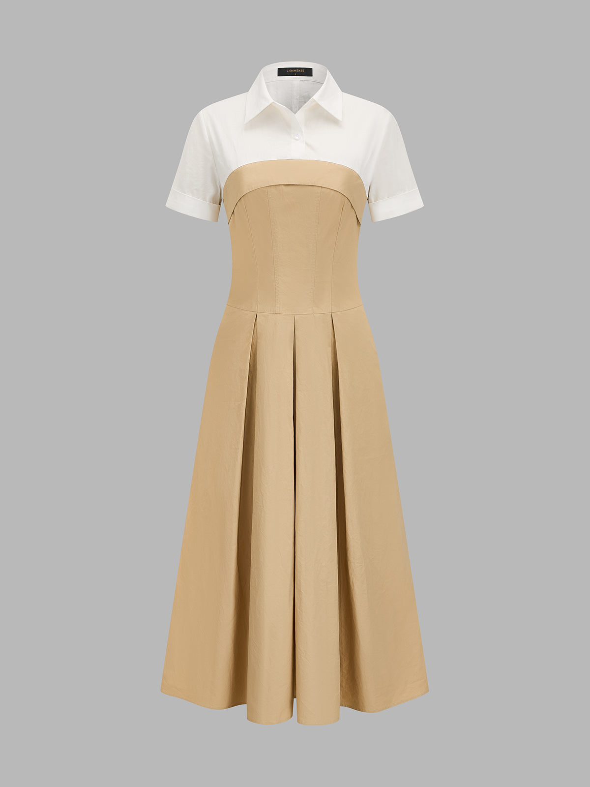 Fake Two Piece Shirt Collar Pleated Maxi Dress