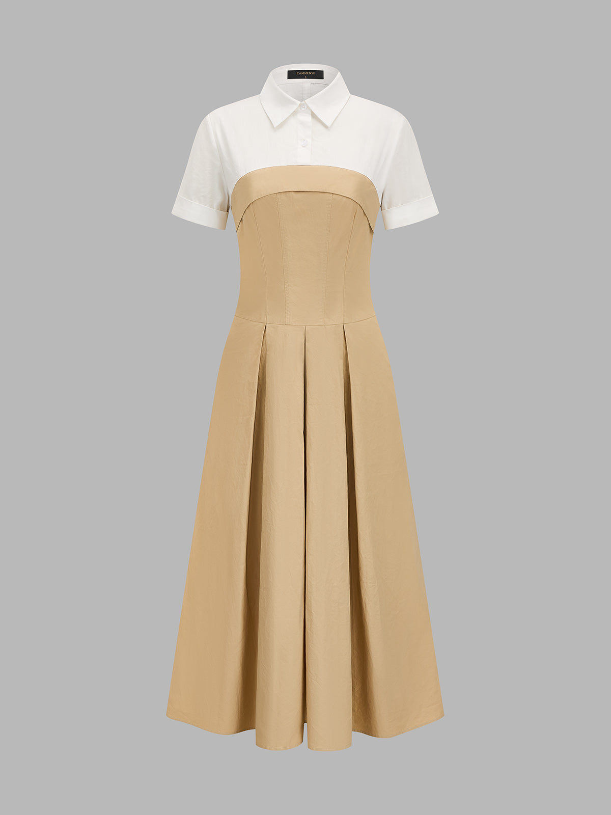 Fake Two Piece Shirt Collar Pleated Maxi Dress