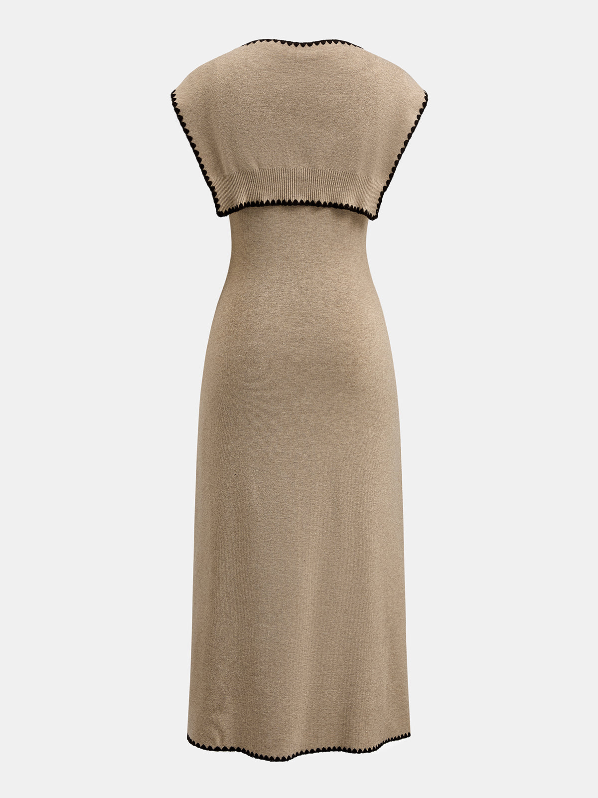 Tie Cape Contrast Trim Knit Midi Dress