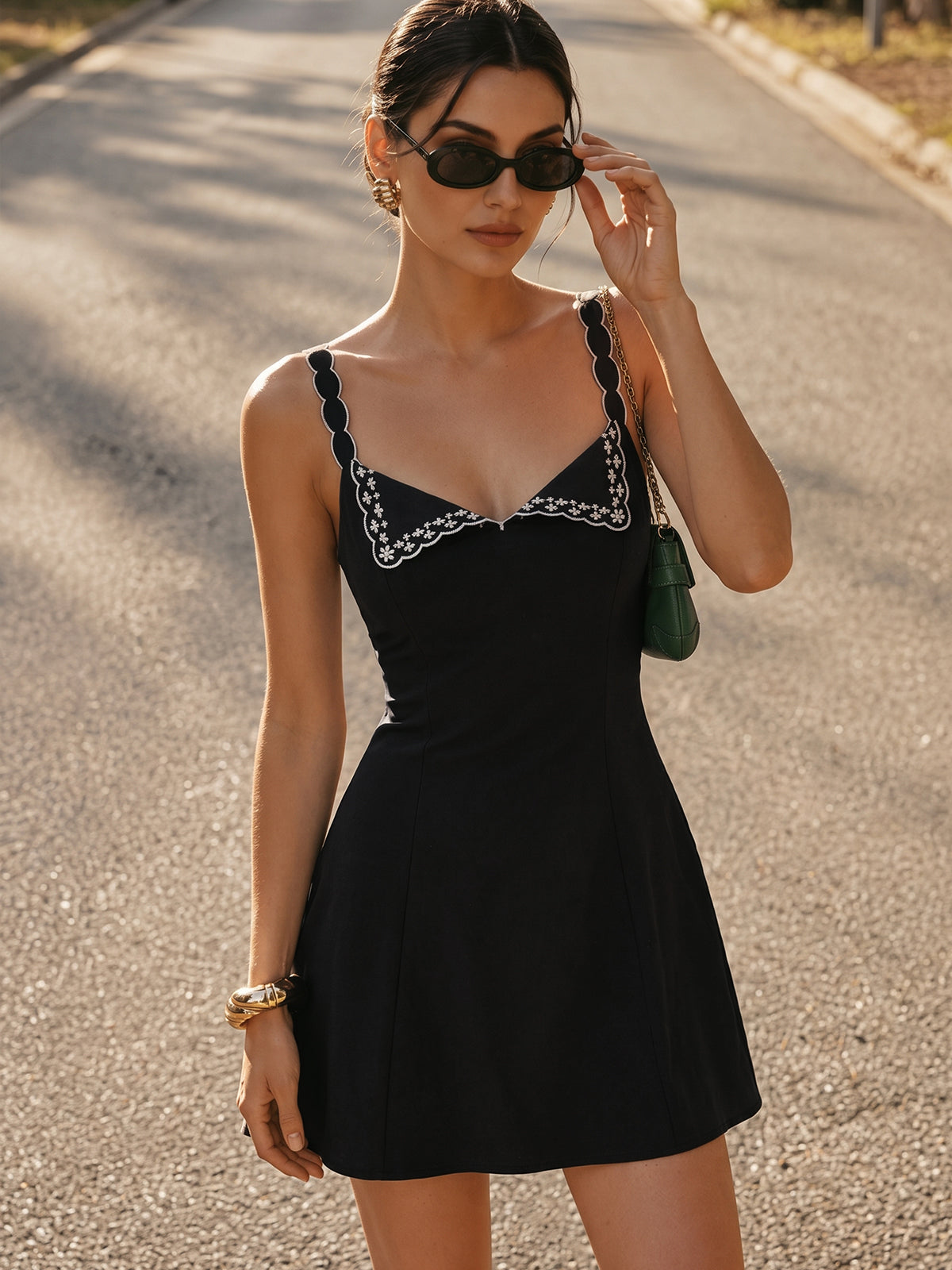 Embroidered Cotton Linen Cami Mini Dress