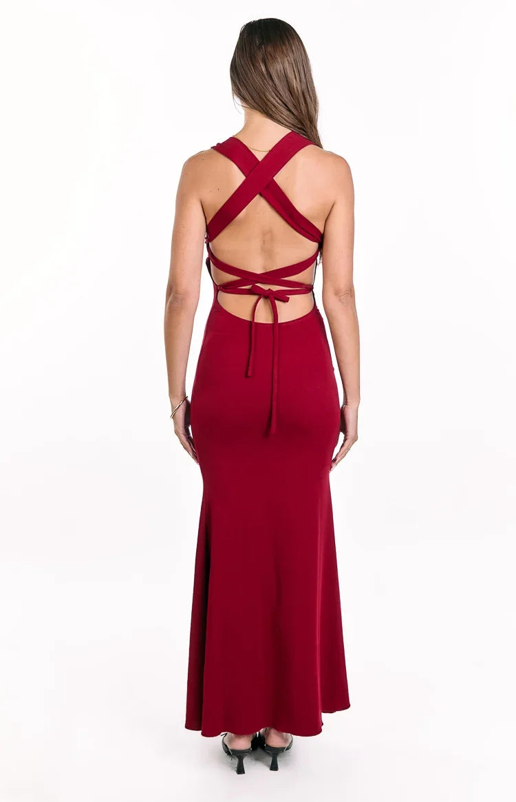Beverley Wine Crepe Maxi Dress