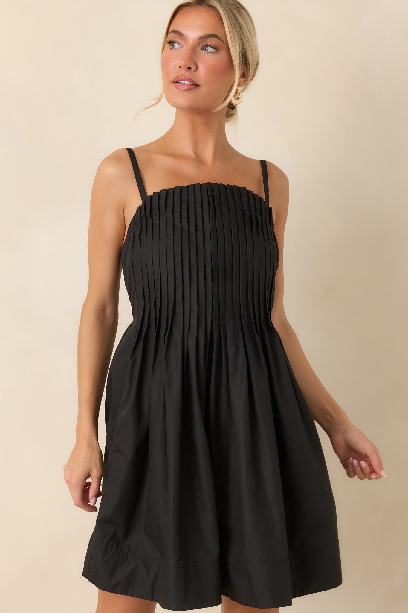 Pressed to Impress Black Pleated Mini Dress