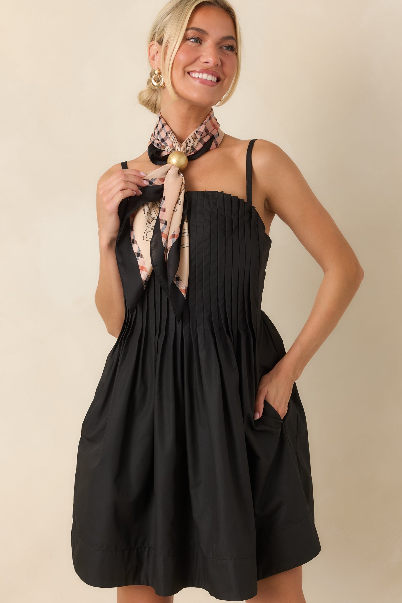 Pressed to Impress Black Pleated Mini Dress
