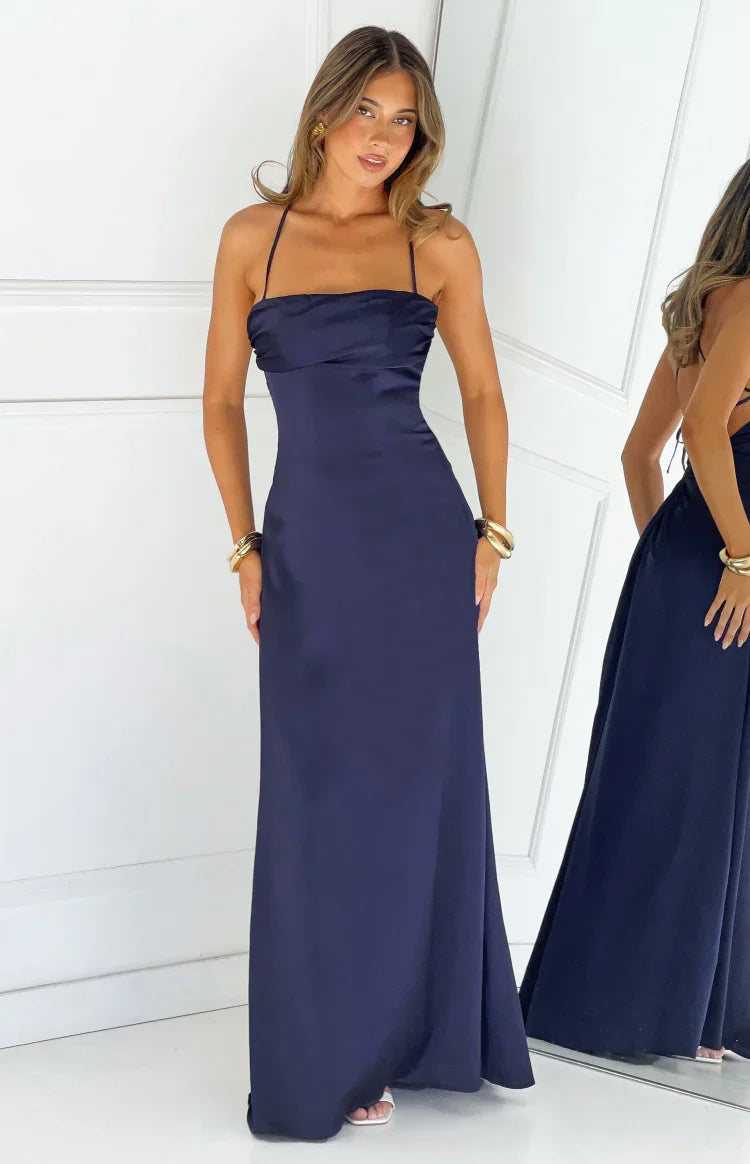 Blaise Navy Satin Maxi Dress