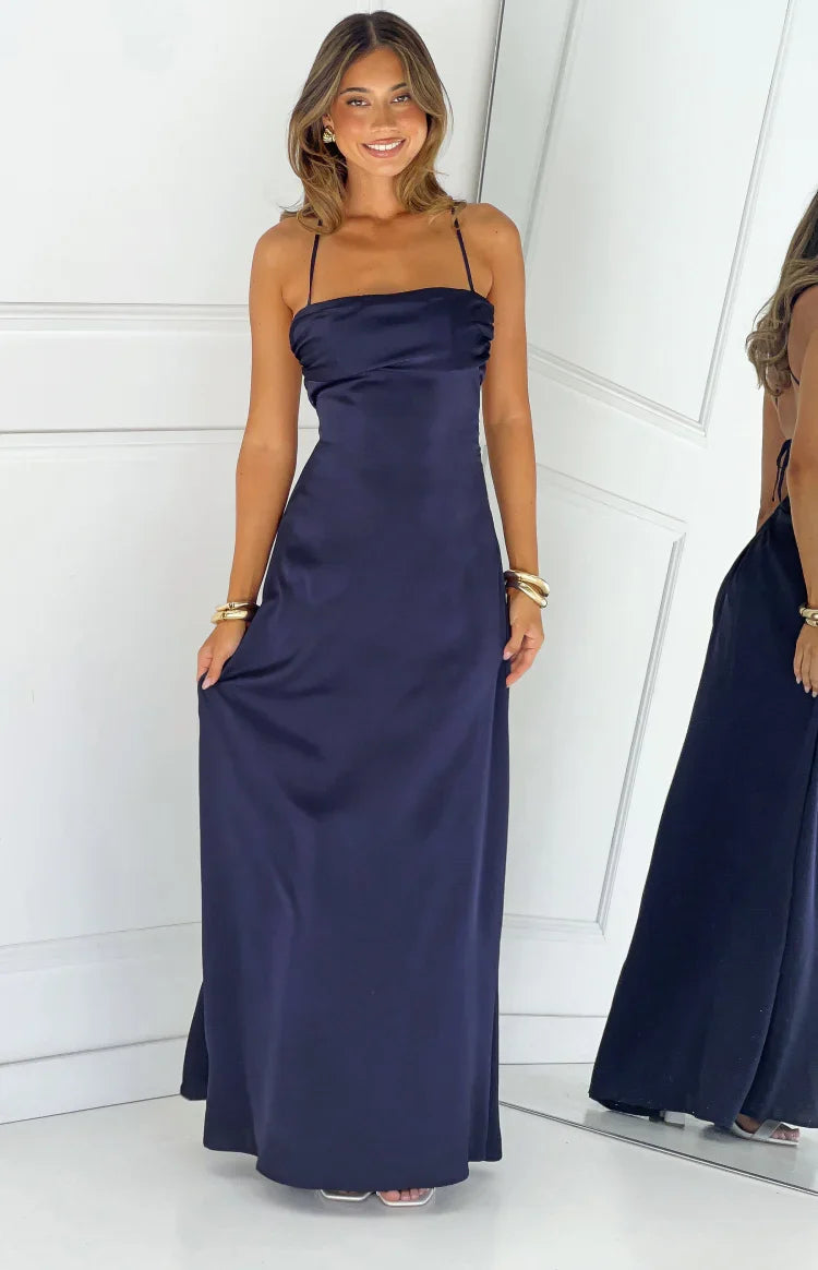 Blaise Navy Satin Maxi Dress