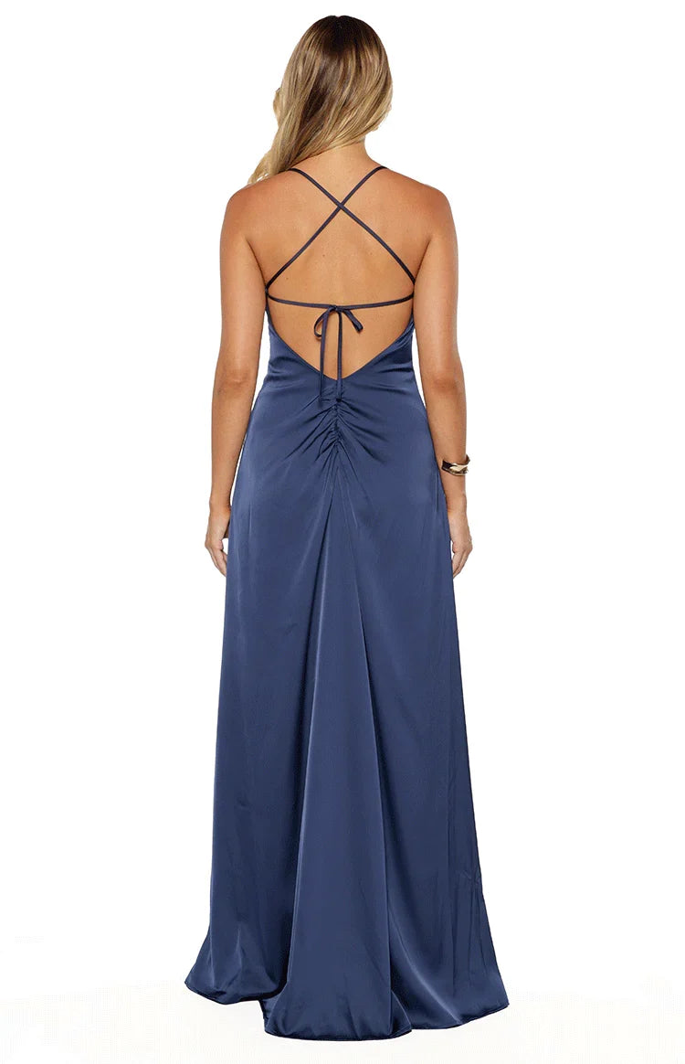 Blaise Navy Satin Maxi Dress