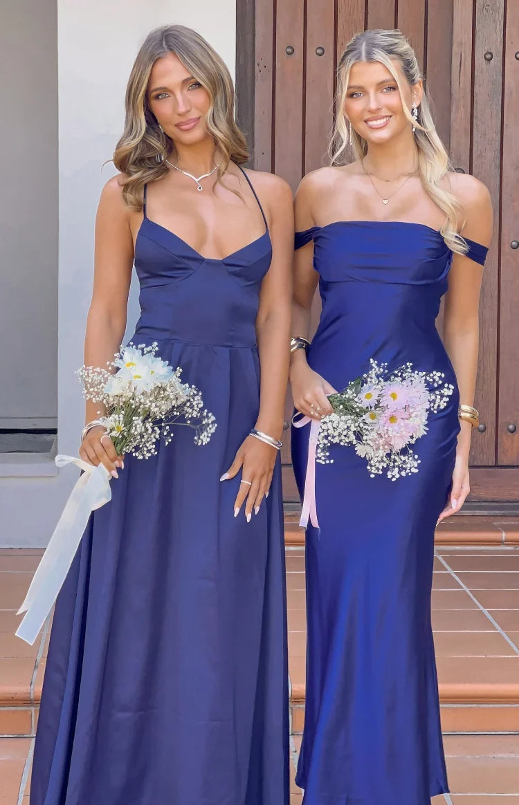 Chiara Navy Satin Maxi Dress