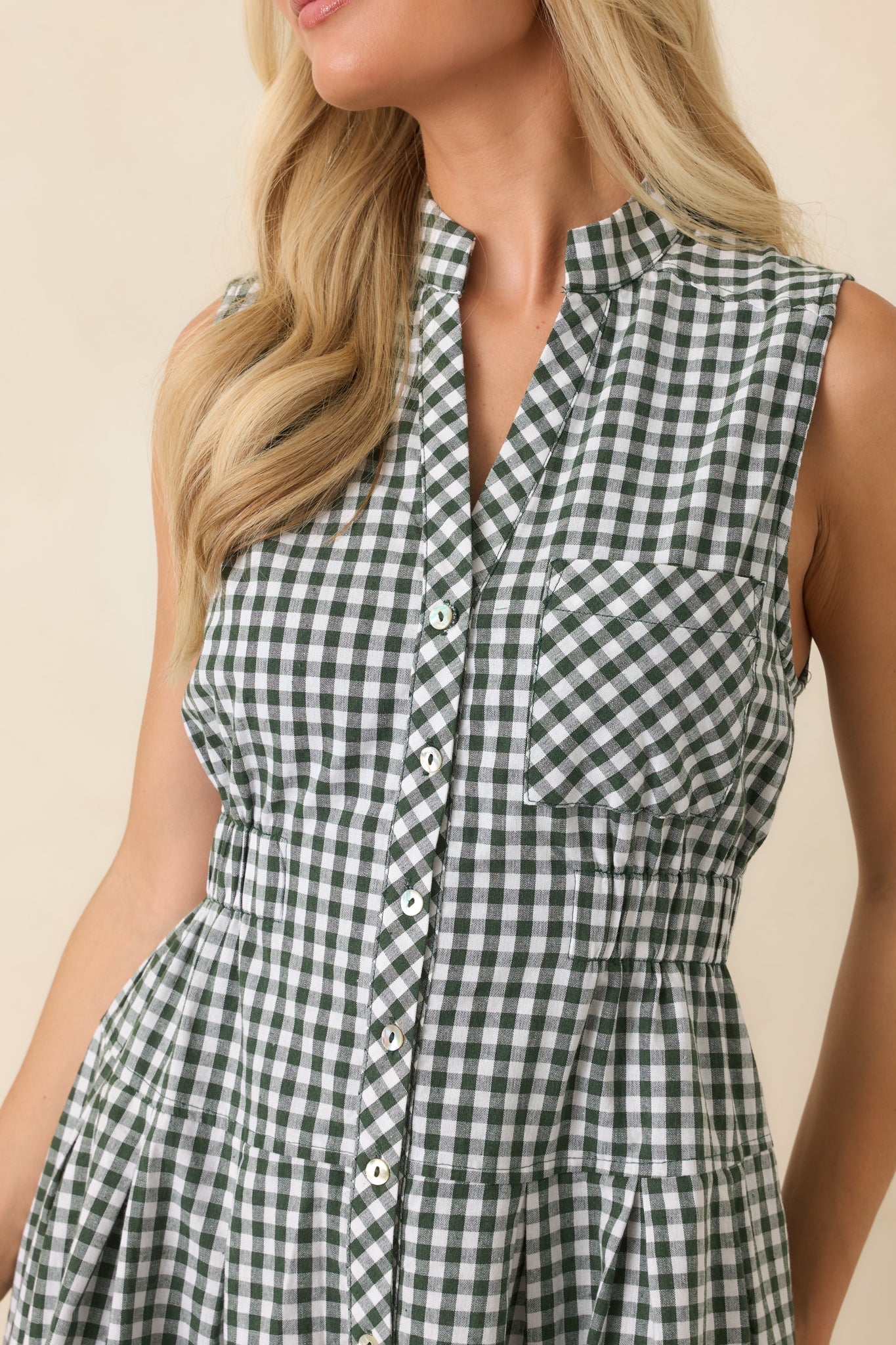 Made for Wandering Hunter Green Gingham Sleeveless Mini Dress