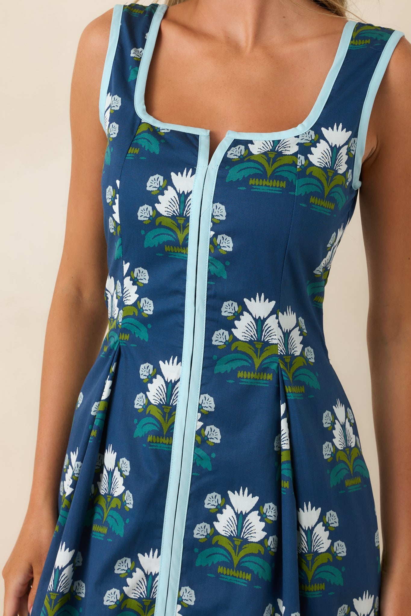 What I Had in Mind Deep Blue Floral Cotton Midi Dress