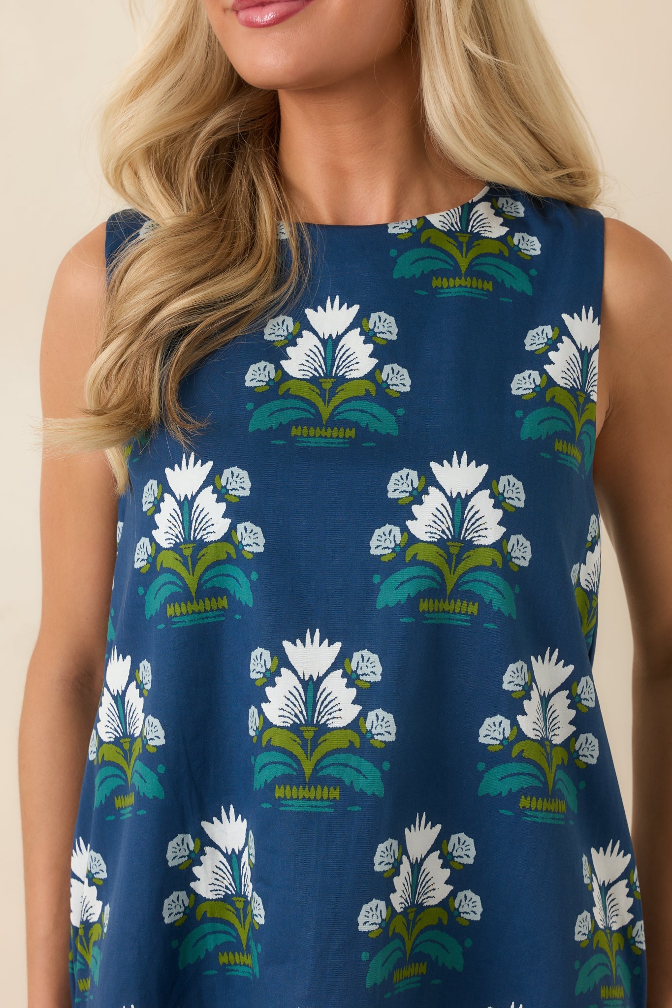 Just As I Imagined Deep Blue Floral Cotton Mini Dress