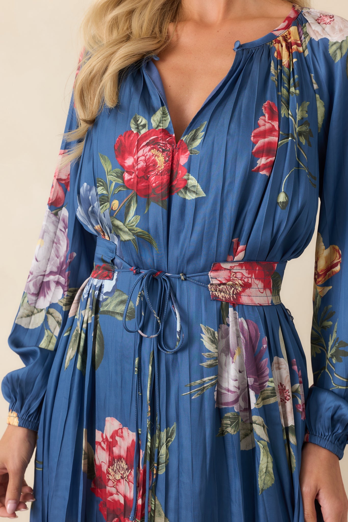 Take My Breath Away Blue Multi Floral Pleated Midi Dress