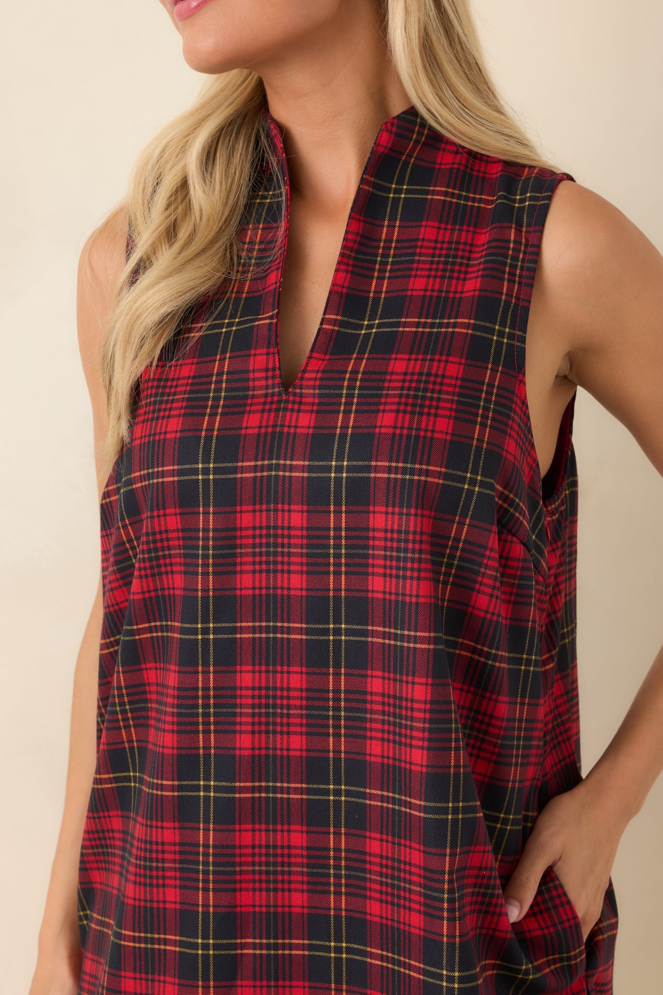 Plaid to See You Red & Black Plaid Sleeveless Mini Dress