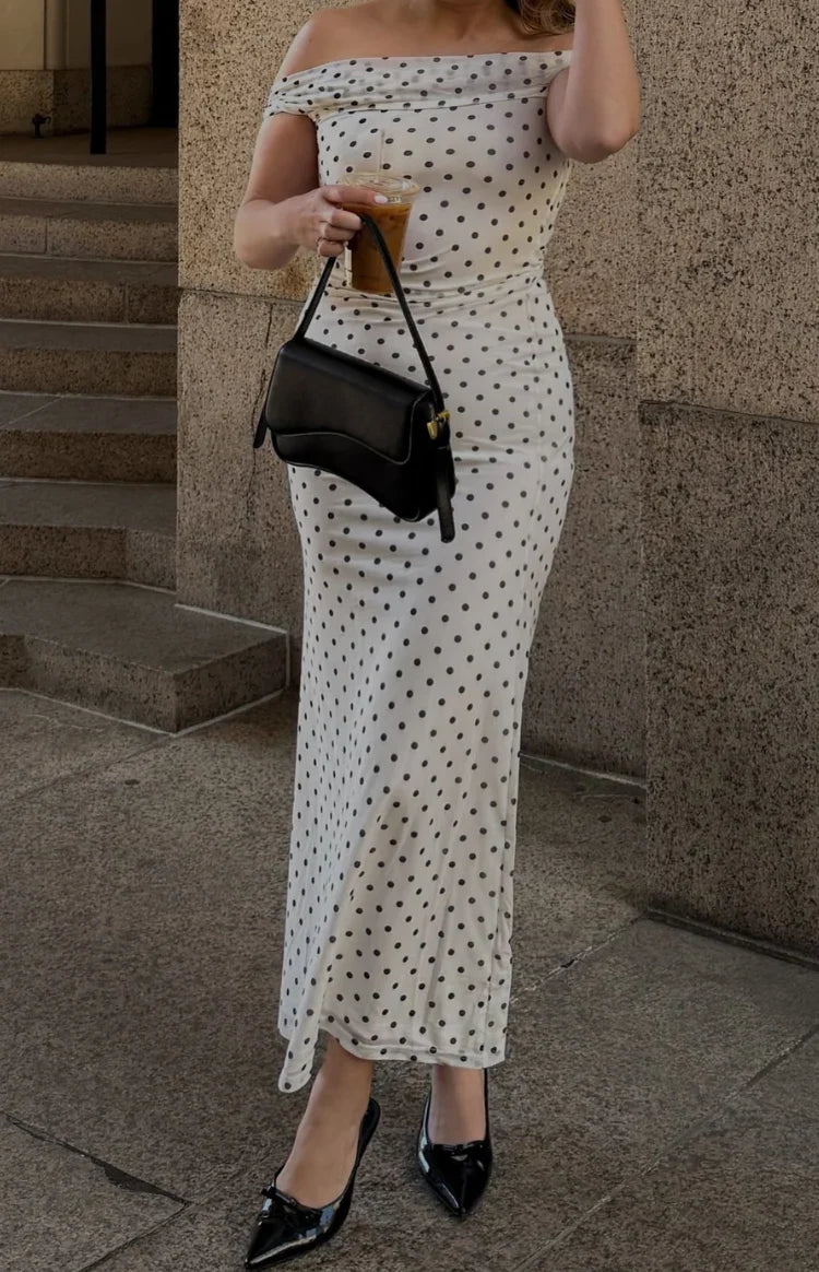 Cole White Polka Mesh Maxi Dress