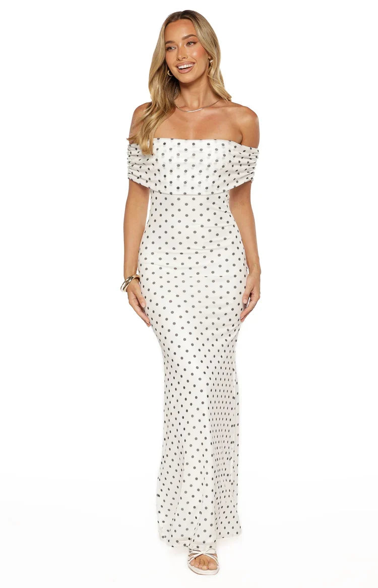 Cole White Polka Mesh Maxi Dress
