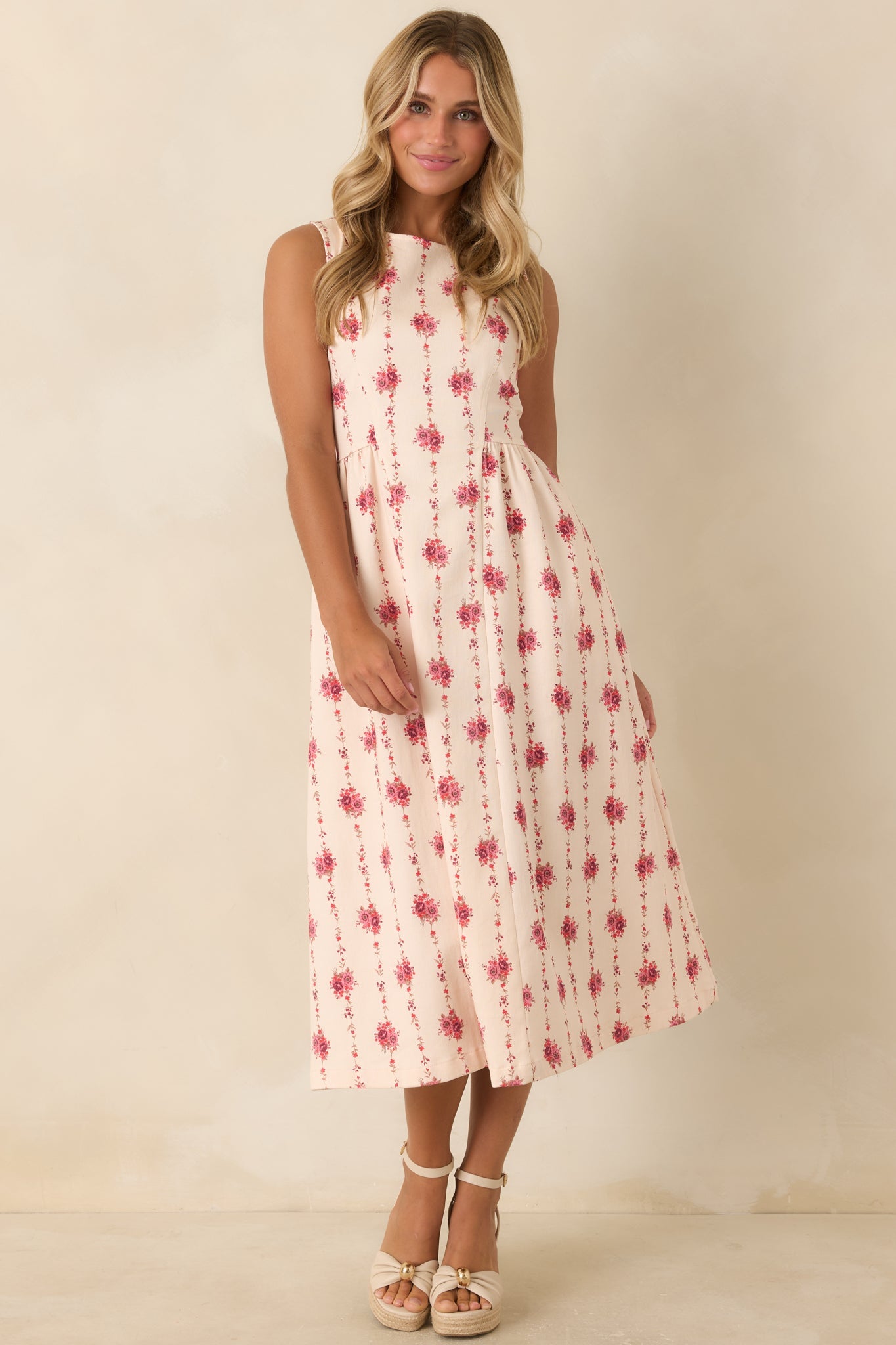 Heirloom Blooms Ivory Floral Cotton Midi Dress