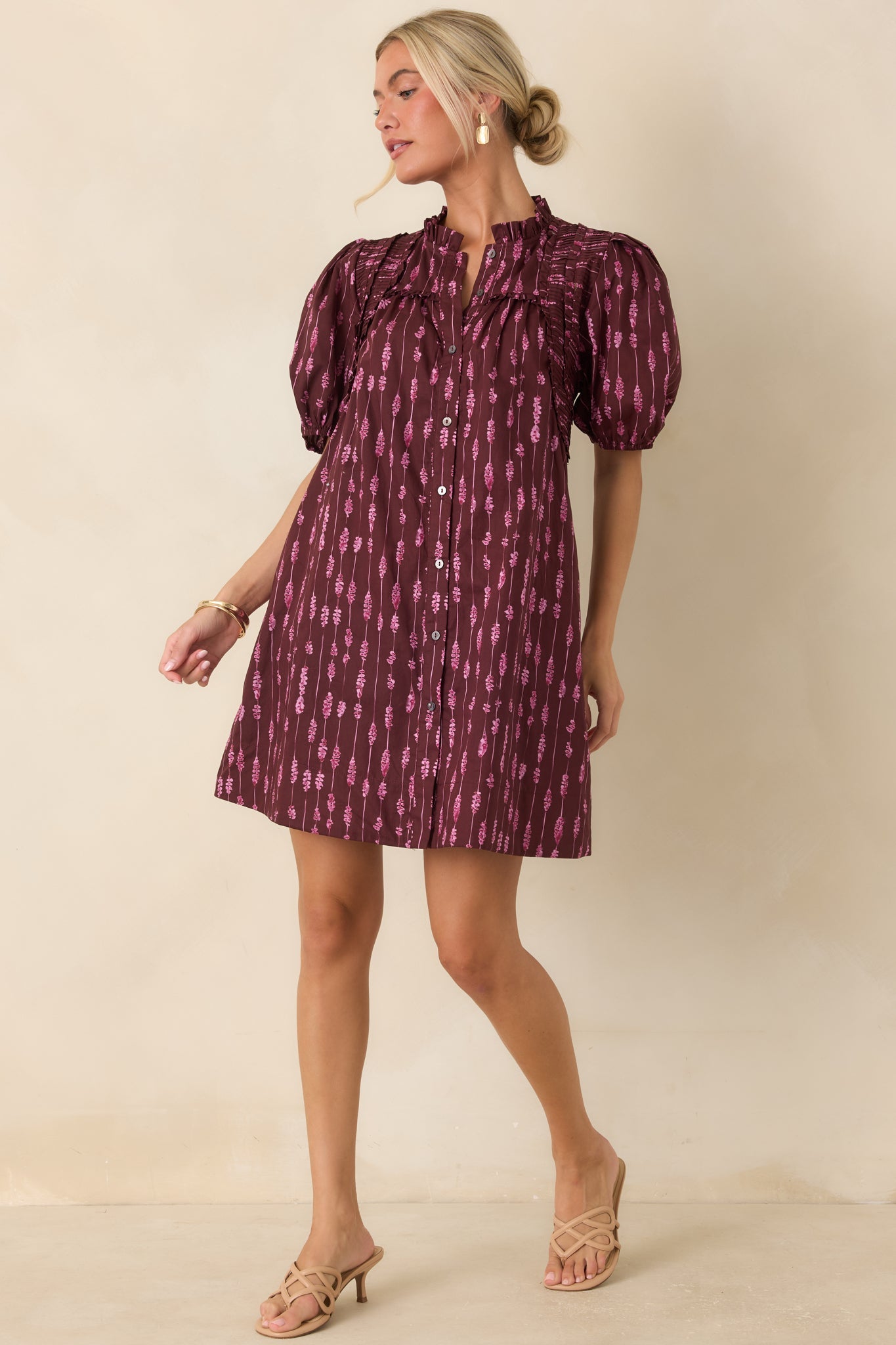 New Direction Wine & Pink Abstract Stripe Cotton Mini Dress