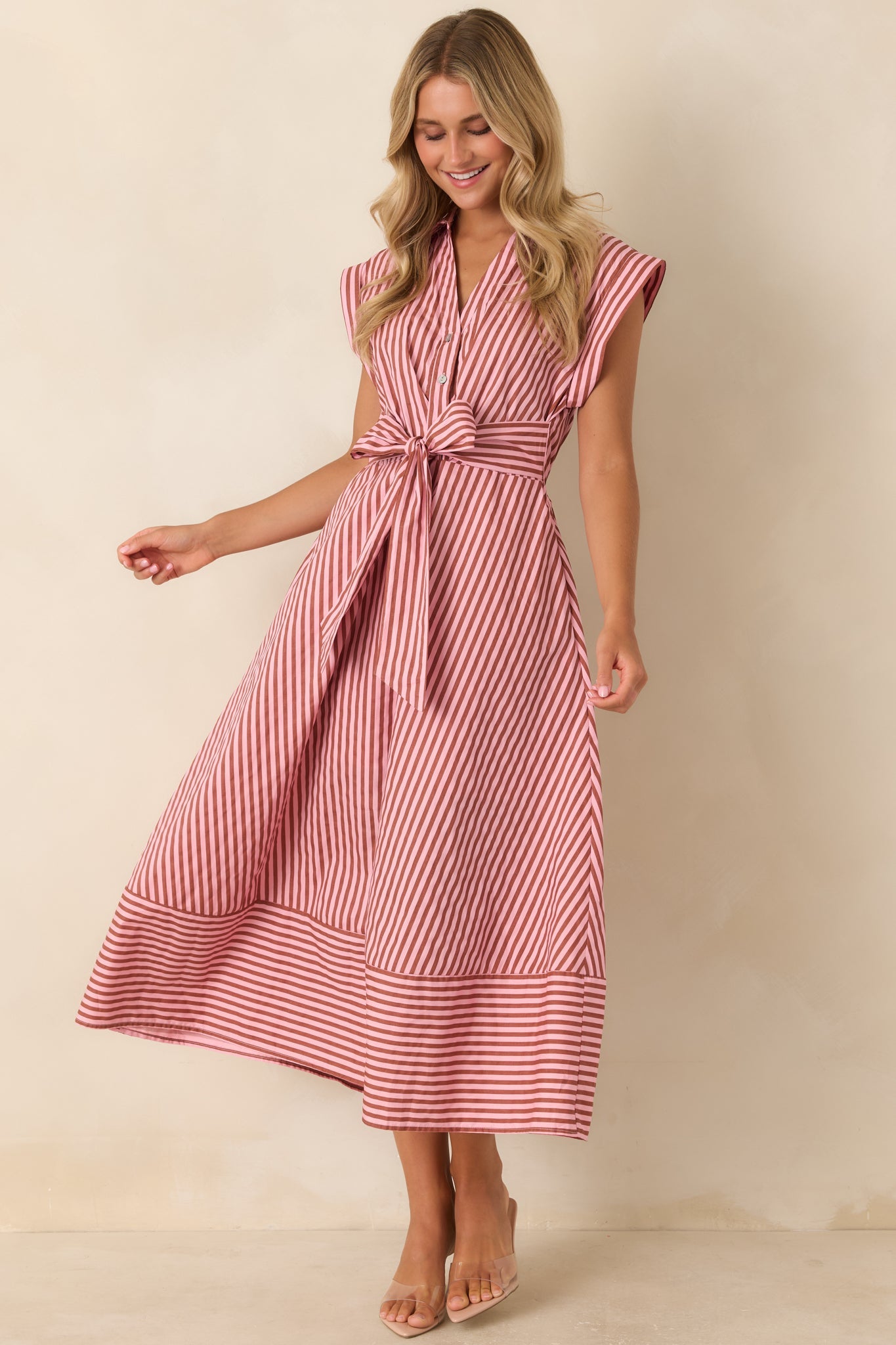 Lunch on the Riviera Pink Stripe Cotton Midi Dress
