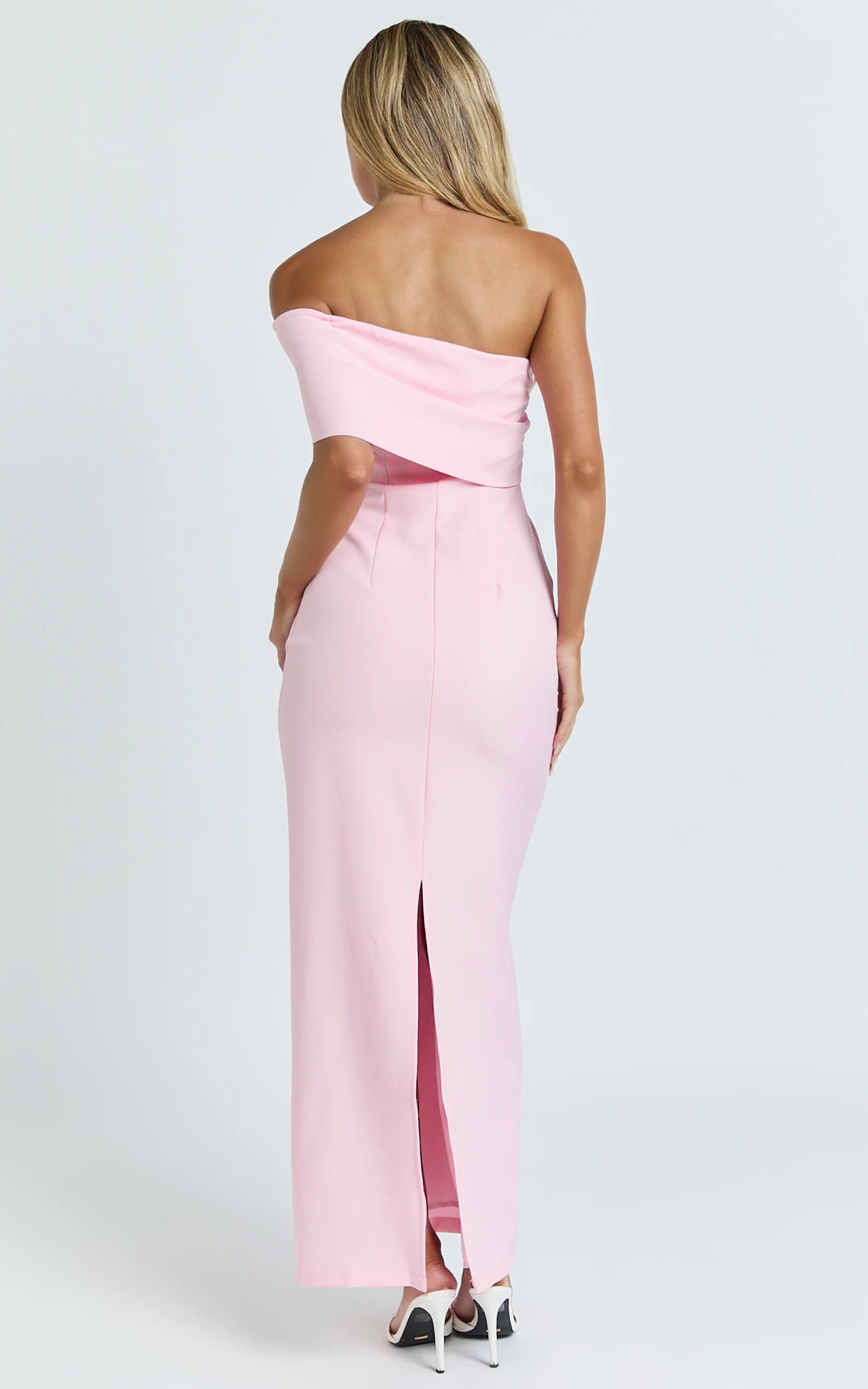Pearce Maxi Dress - Gathered One Sleeve Bodycon Dress in Pale Pink