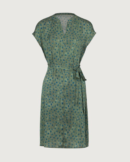 19 Momme Belted Silk A Line Dress in Verdant Dots