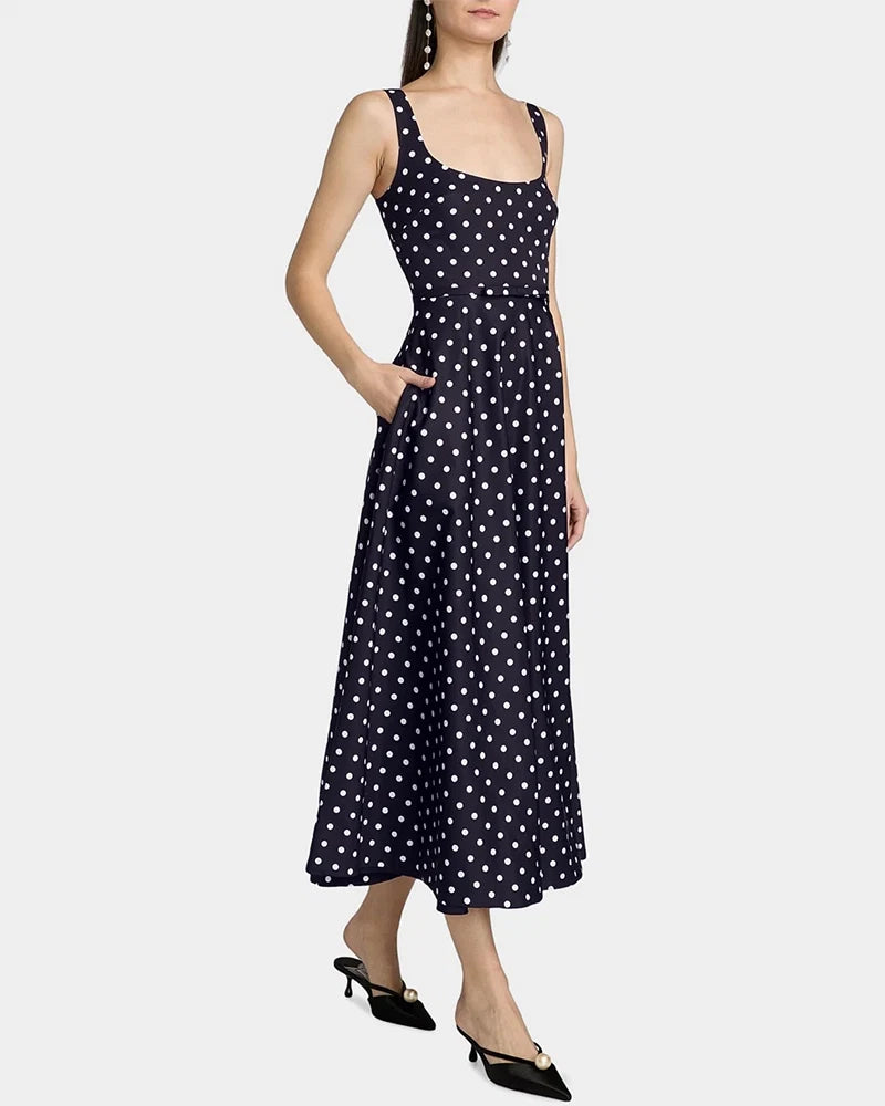 19 Momme Silk Polka Dot A Line Midi Dress