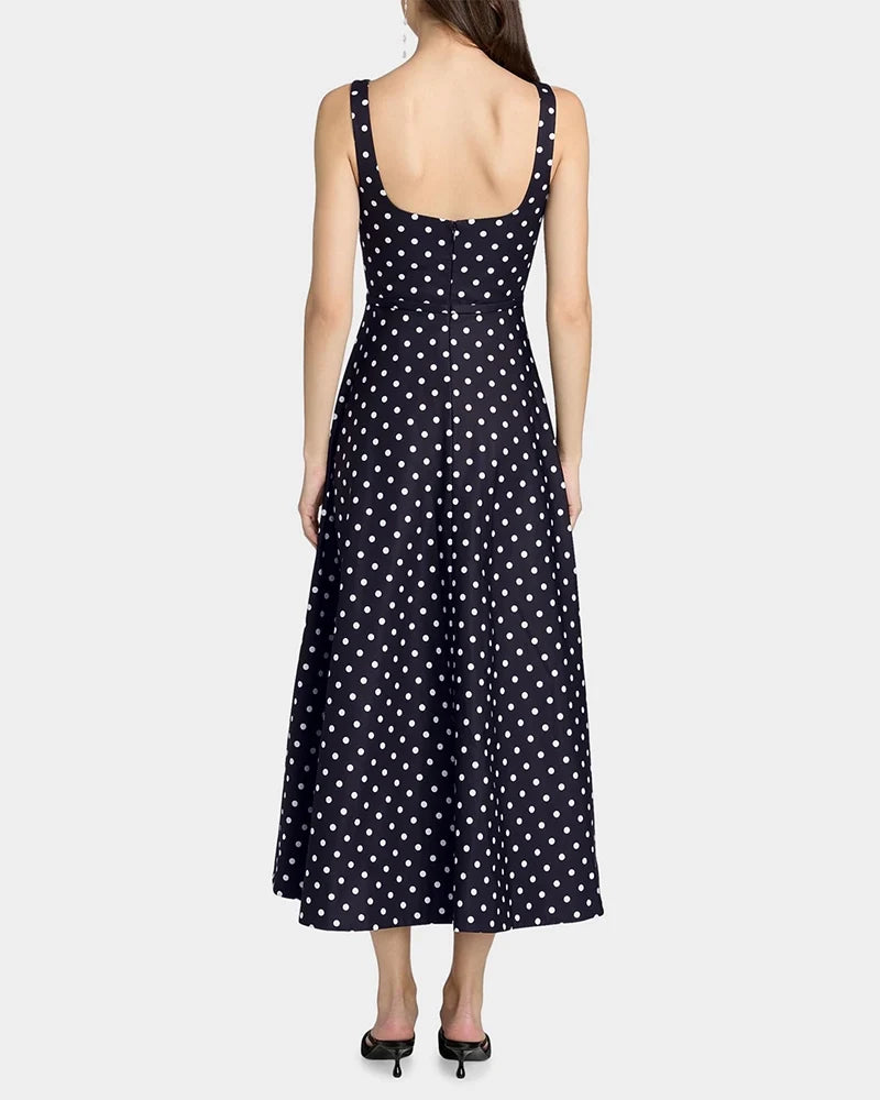 19 Momme Silk Polka Dot A Line Midi Dress