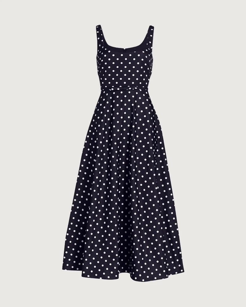 19 Momme Silk Polka Dot A Line Midi Dress